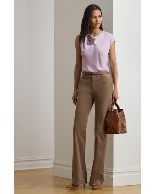 Ralph Lauren Purple Asymmetric Drape Charmeuse Top