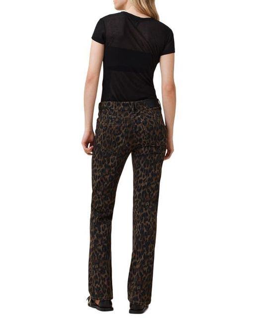 AllSaints Black Haldan Leopard Print Slim Bootcut Jeans