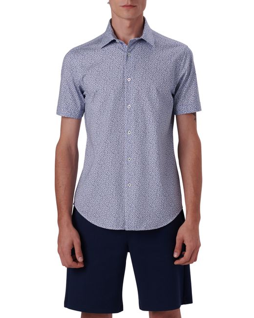 Bugatchi Blue Miles Ooohcotton Floral Print Short Sleeve Button-up Shirt for men