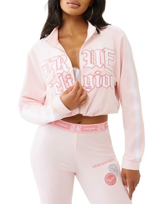 True Religion Pink Crop Velour Track Jacket