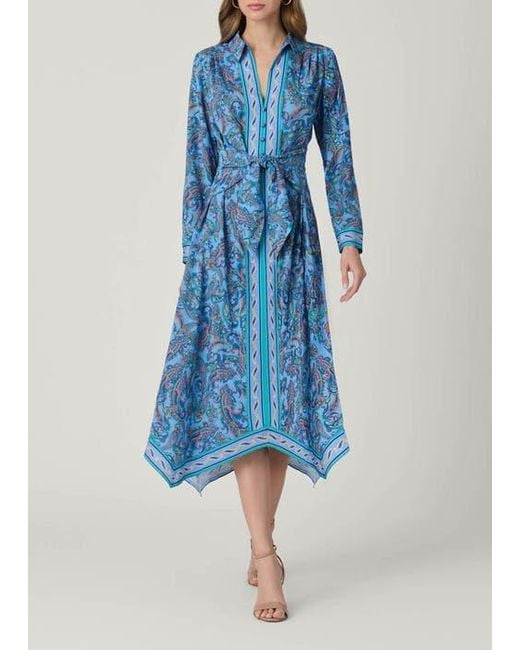 Shoshanna Blue Adair Pelotas Border Paisley Dress