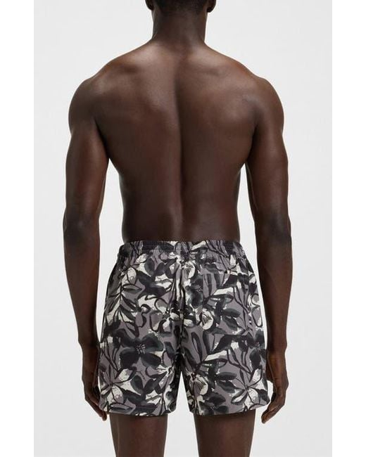 Boss Multicolor Pirhana Abstract Floral Swim Trunks for men