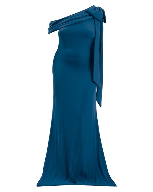 Tadashi Shoji Blue One-shoulder Bow Detail Crepe Gown