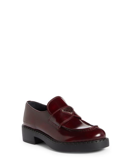 Prada Triangle Logo Loafer in Brown Lyst