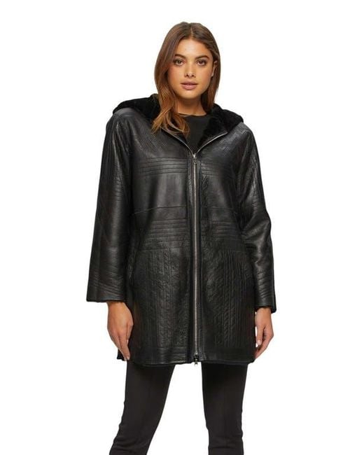 Gorski Black Reversible Shearling Parka With Pattern