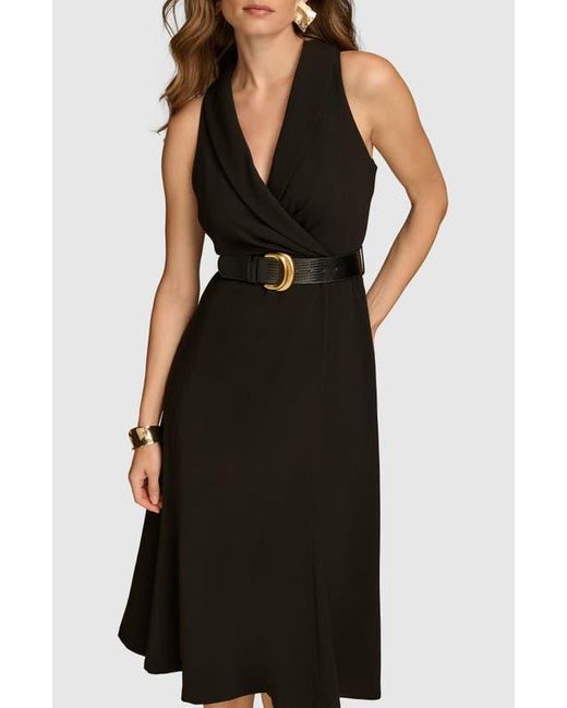 Donna Karan Black Sleeveless Belted A-Line Dress