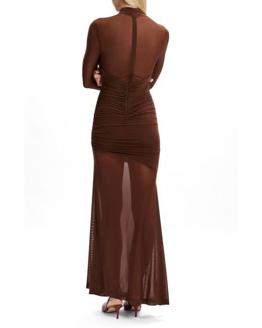 Bardot Brown Marice Wrap Long Sleeve Mesh Maxi Dress