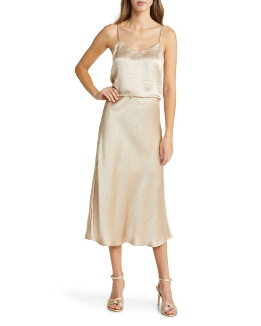 Nordstrom Bias Cut Satin Midi Skirt in Natural Lyst