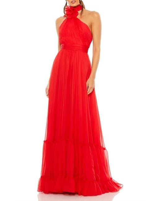 Mac Duggal Asymmetrical Halter Neck Tiered A Line Gown