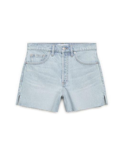 Mango Blue Button Fly Fray Hem Denim Shorts
