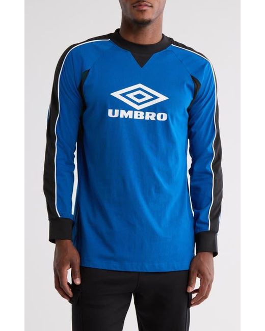Umbro Blue Paneled Long Sleeve Logo Graphic T-Shirt for men