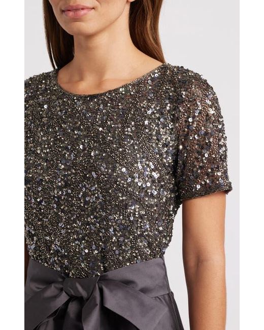 Pisarro Nights Gray Beaded Bodice Mixed Media Gown