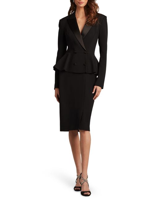 Tadashi Shoji Long Sleeve Tuxedo Dress in Black | Lyst