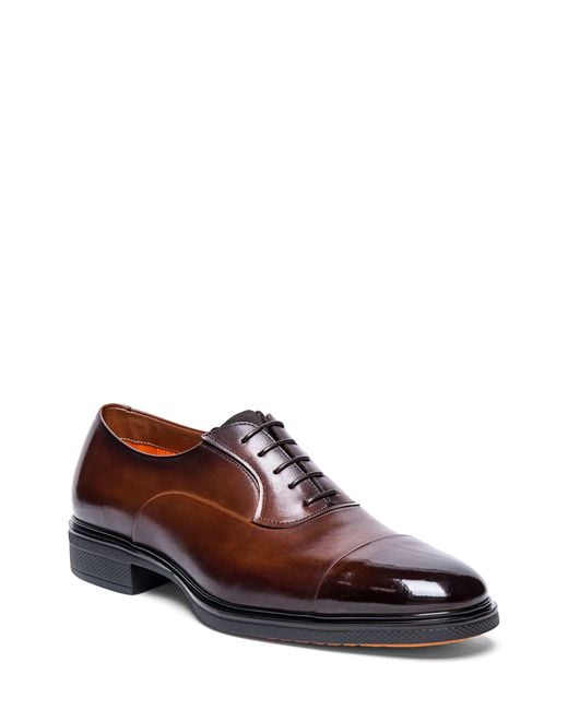 Santoni Brown Easy Cap Toe Oxford for men