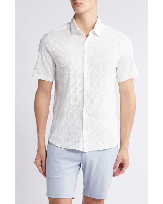Robert Barakett White Calyx Cotton Blend Jacquard Short Sleeve Button-up Shirt for men