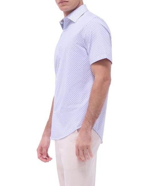 Bugatchi White Miles Ooohcotton Geo Print Short Sleeve Button-Up Shirt for men