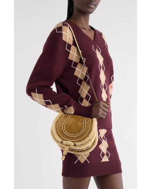 Chloé Metallic Medium Marcie Suede & Genuine Shearling Crossbody Bag