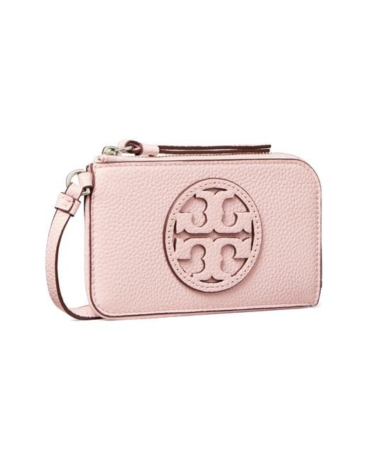 Tory Burch Pink Miller Top Zip Leather Card Case