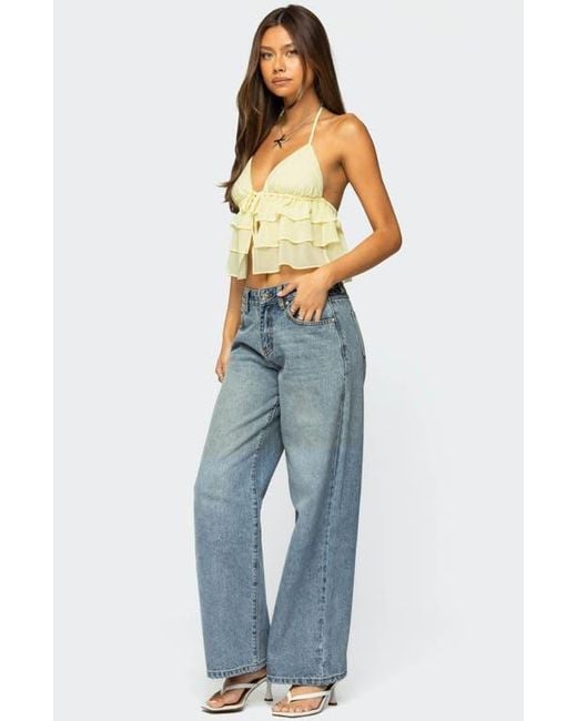 Edikted Blue Zephi Split Front Ruffle Top