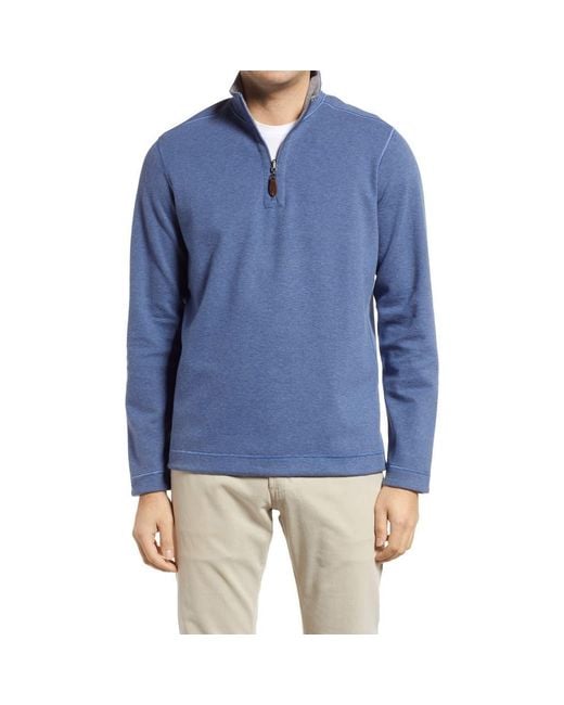 Johnston & Murphy Blue Reversible Quarter Zip Pullover for men