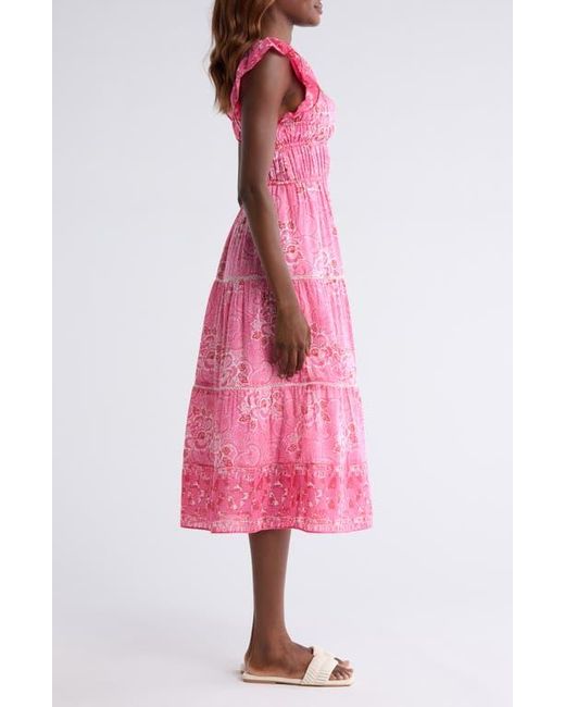 blush floral pleated ruffle midi dress ANRABESS Women's Floral Smocked Ruffle Midi Dress
