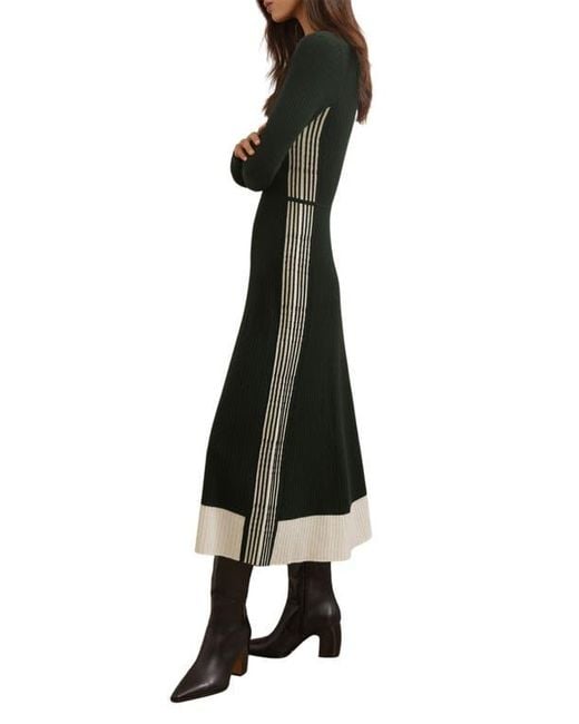 Reiss Black Aria Long Sleeve Rib Maxi Dress