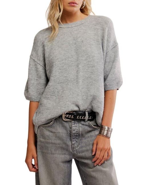 Free People Gray Margot Oversize Short Sleeve Sweater