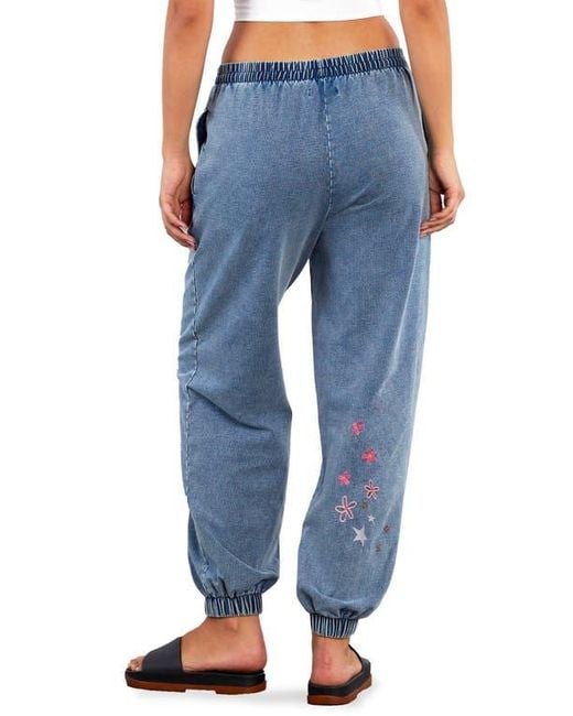BILLY T Blue Full Bloom Embroidered Joggers