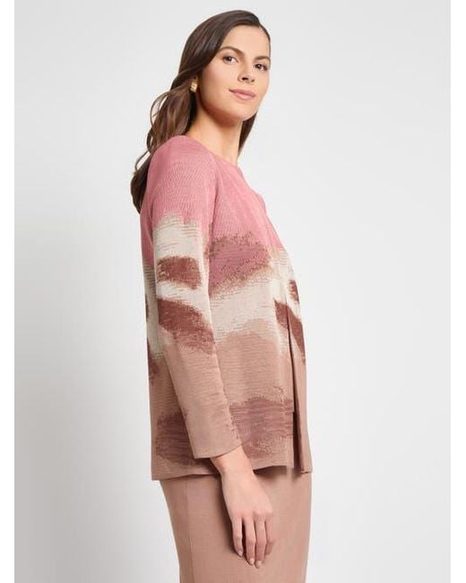 Misook Pink Heritage Landscape Pattern Knit Jacket