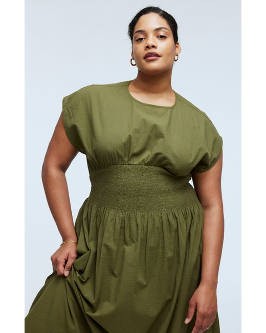 Madewell Green Stripe Smocked Waist Seersucker Midi Dress