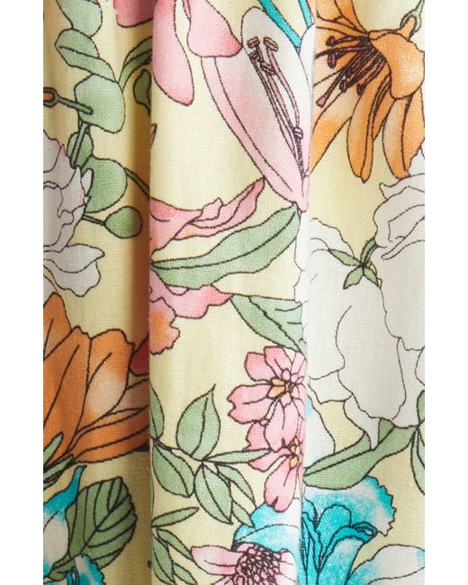 Charles Henry Multicolor Floral Halter Linen Blend Midi Dress