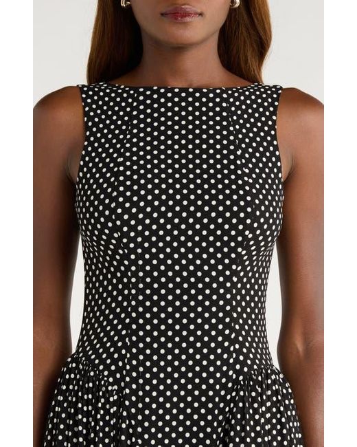 Reformation Black Anelis Polka Dot Sleeveless Fit & Flare Dress