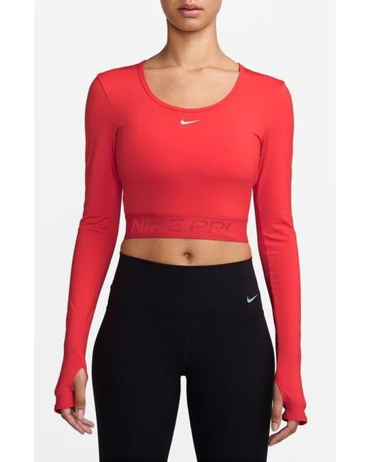 Nike Red Pro Dri-Fit Long Sleeve Crop T-Shirt