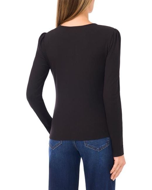 Cece Black Keyhole Rib Top