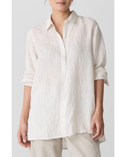 Eileen Fisher Women's White Classic Collar Organic Linen Long