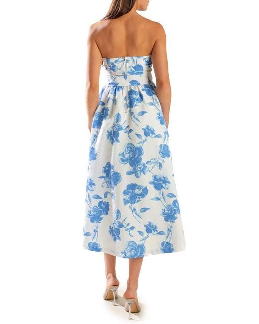 FREEMARKET Blue Floral Strapless Midi Dress