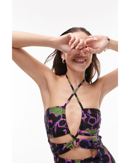 TOPSHOP Multicolor Cutout Plunge One-piece Swimsuit