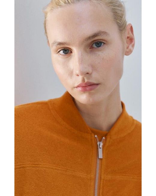 Mango Orange Cotton Blend Terry Bomber Jacket