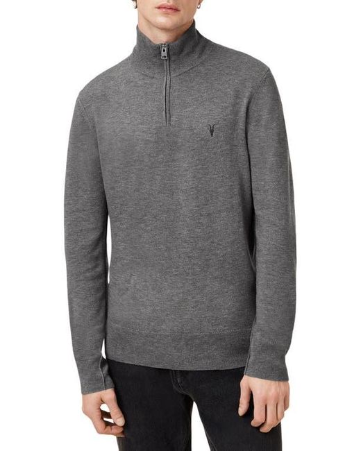 AllSaints Gray Kilburn Funnel Neck Wool Blend Quarter Zip Sweater for men