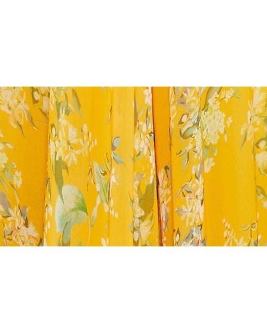 Mac Duggal Yellow Floral Chiffon Cutout Ballgown