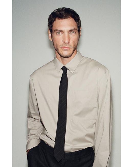 Mango Gray Relaxed Fit Solid Snap-Up Shirt for men