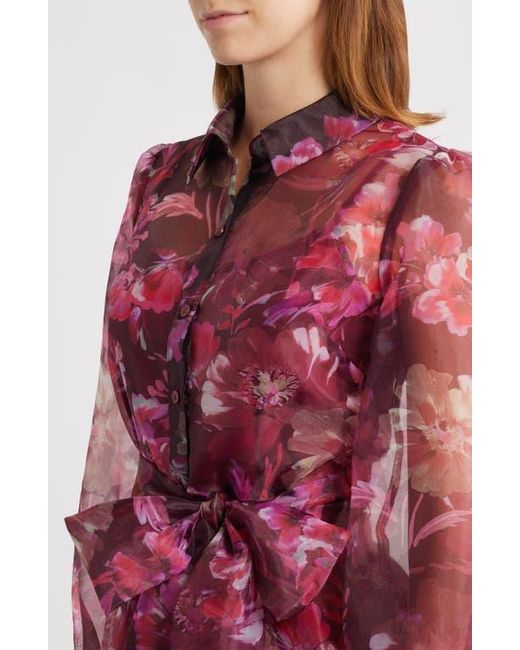 Julia Jordan Red Long Sleeve Organza Shirtdress