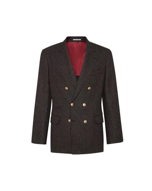 Brunello Cucinelli Black Prince Of Wales Deconstructed Blazer for men