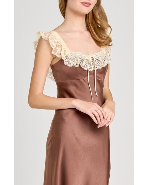 Wayf Ella Lace Trim Slipdress in Brown | Lyst Wayf Ella Lace Trim Slipdress in Brown | Lyst