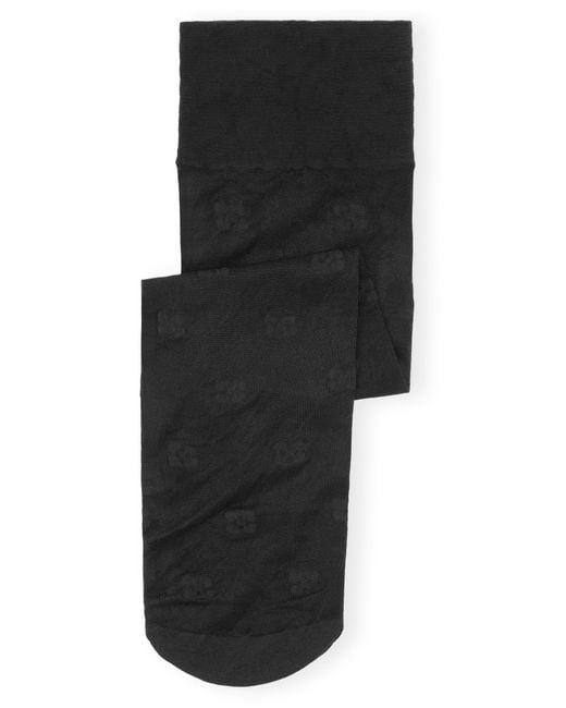 Ganni Butterfly Lace Sheer Knee-high Socks in Black | Lyst