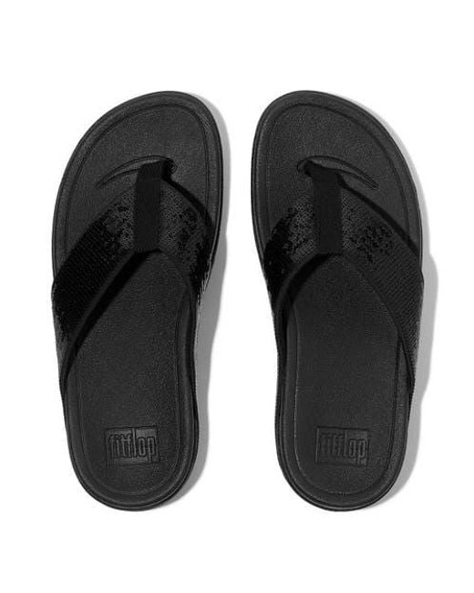 Fitflop Black Surfa Sequin Toe-Post Sandals