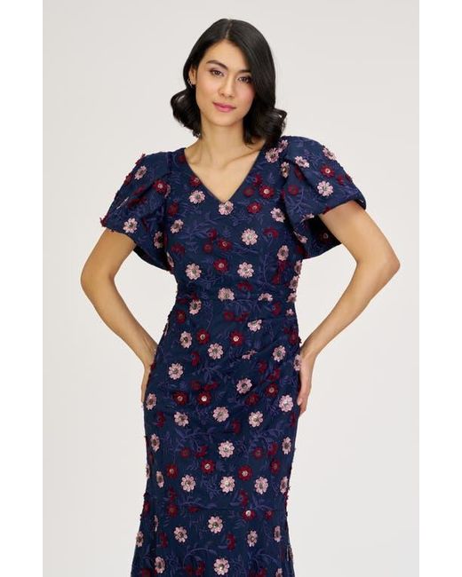 JS Collections Blue Jade Floral Appliqué Gown