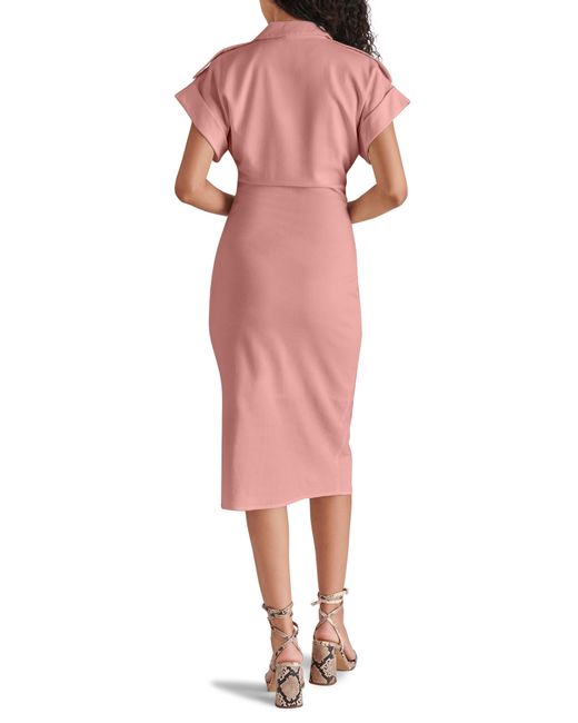 Steve Madden Pink Cambrie Ruched Linen Blend Midi Dress