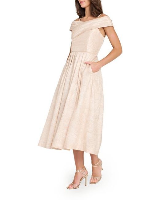 Tahari Natural Crushed Taffeta Cold-Shoulder Fit & Flare Cocktail Dress