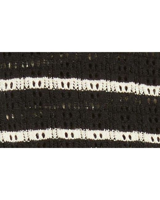 Doen Black Therese Stripe Open Knit Pima Cotton & Silk Cardigan